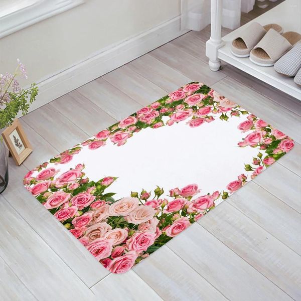 Tapetes rosa rosa buquê de flores branco tapete de entrada porta sala de estar cozinha tapete antiderrapante banheiro capacho decoração de casa