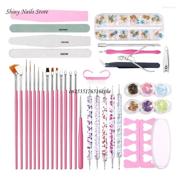 Nail Art Kits 1 Satz Dateien Pufferschleifen Häutchenschieber Cutter Dead Skin Remover Dotting Pen Reinigungsbürste Maniküre Dropship