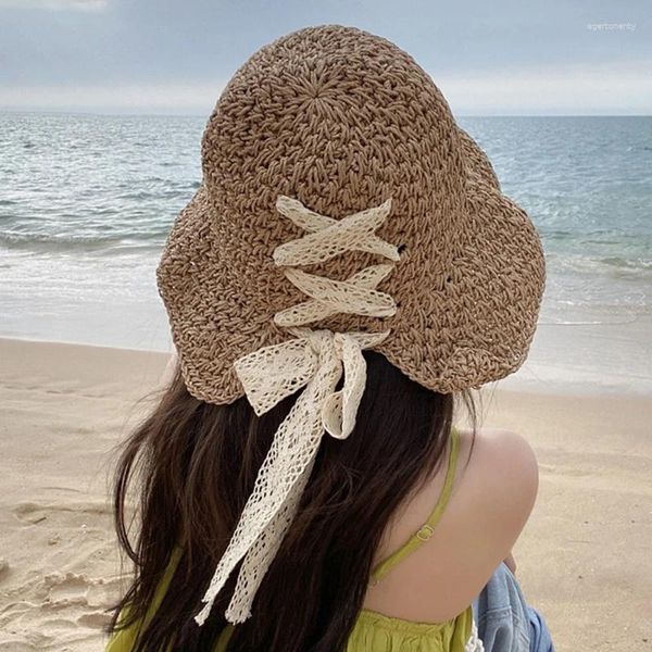 Beralar tığ işi ayarlanabilir şerit yaz kovası şapkası balıkçı şapkaları kadınlar için kızlar deri dostu büyük brim güneş geçirmez kapak