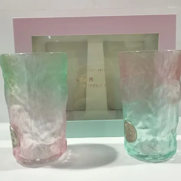 Copos de vinho estrela deusa da sorte café vidro geleira dia dos namorados caixa de presente gradual rosa verde bronze casal par copo água