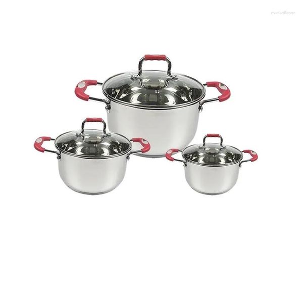 Conjuntos de panelas Conjuntos de panelas Conjuntos de panelas 12 Pcs / Set Tampa de vidro Aço inoxidável Cozinha Antiaderente Panelas e Panelas Utensílios Cozinhar Drop Delivery Home G Otkoy