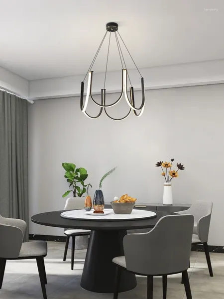 Lampadari Luce Soggiorno di lusso Lampada a sospensione Rame Creativo a forma di U Tavolo da ufficio Moderno Lampade da sala da pranzo a LED Illuminazione