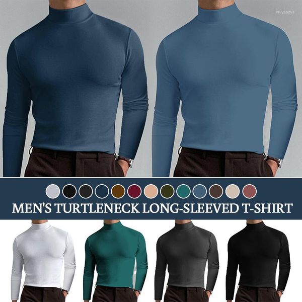 Camisetas masculinas de mola outono de outono rolo rolo de pescoço camisetas tartarugas tops elásticos casuais masculinos magros machos magros machos