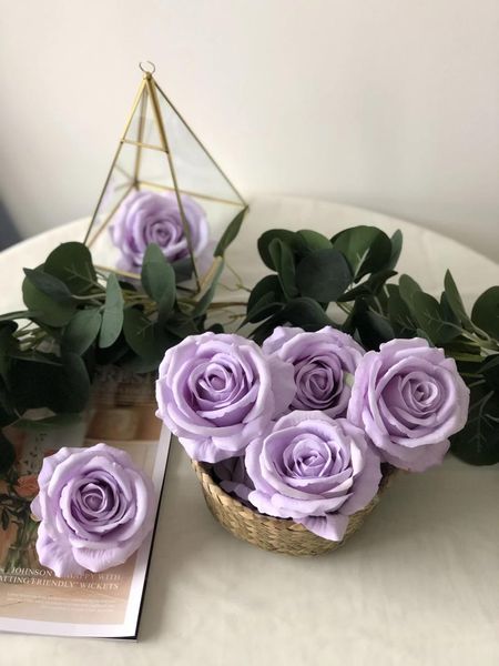 Dekorative Blumen 10 Stück Lavendel Künstliche Rose Samtkopf Fake für Hausgarten Hochzeit Geburtstag Party Dekor
