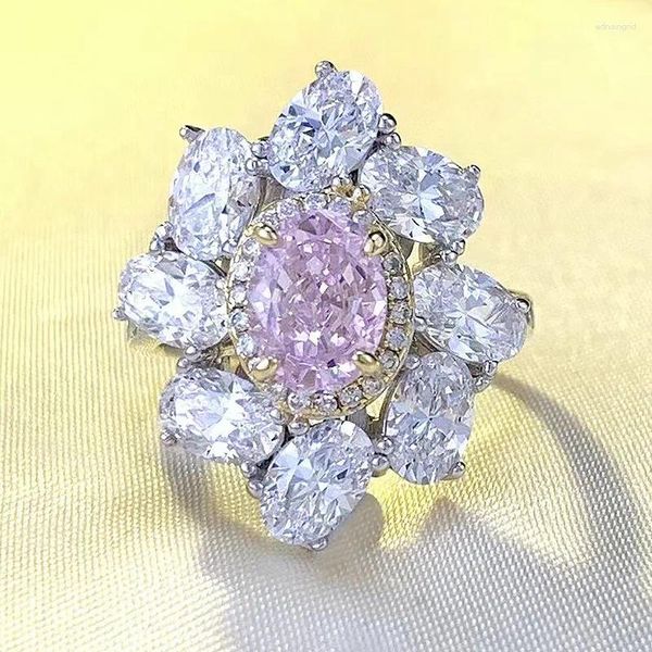 Cluster-Ringe 2023 S925 Silber eingelegter importierter High-Carbon-Diamant-Pulver-Blumenschnitt-Ring-Mode-Mädchen