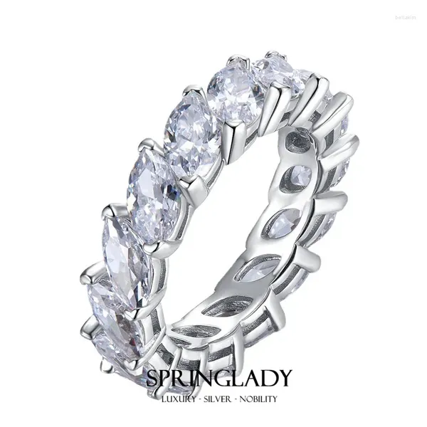 Anéis de cluster SpringLady 925 Sterling Silver Marquise Cut Alto Carbono Diamante Gemstone Fine Jewelry 18K Banhado A Ouro Anel Banda de Casamento