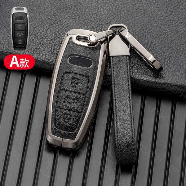 Portachiavi Nuova lega + copertura della cassa chiave dell'automobile in pelle per Audi A6 C8 A7 A8 Q8 2018 2019 Accessori per interni auto Portachiavi Portachiavi J230413