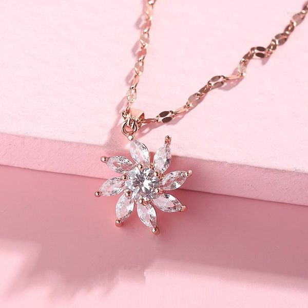 Anhänger Halsketten Mode zierliche 18 Karat Roségold vergoldete glänzende Zirkon Kristall Charm Sonnenblume Schlüsselbein Halskette Choker für Frauen