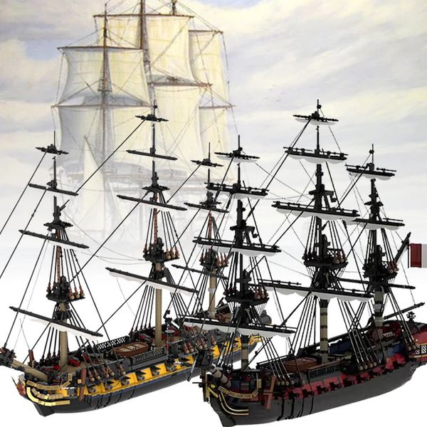 Diecast modelo idade média fragata imperial aventura barco blocos de construção navio pirata mini tijolos brinquedos para crianças aniversário presente natal 231110