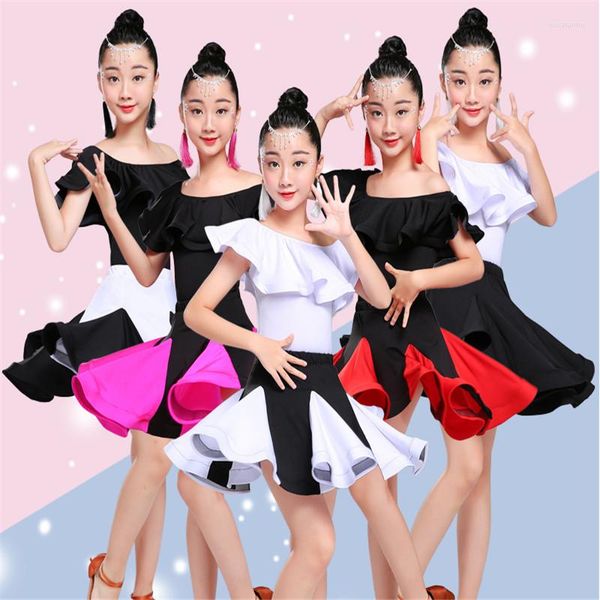 Stage Wear Flower Girls Ruffle Ballroom Latin Dance Dress Competition Girl Kid Child Salsa Tango Cha Performance Practice Gonna