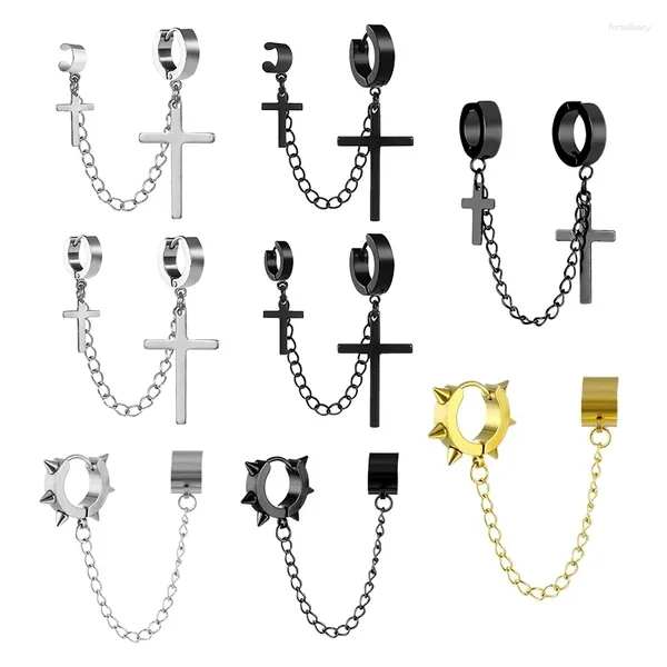 Baumelnde Ohrringe, 1 Stück, modisch, Punk-Kreuz-Anhänger, Clip-Ohrring für Teenager, Frauen, Männer, Ohrstulpen, Schmuck, Retro-Metallkette, Quasten-Ohrringe