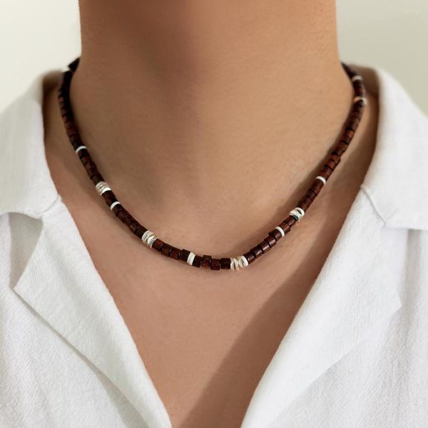 Choker KunJoe Vintage Brown Wood Beads Soft Clay Halskette für Männer Bohemia Natural Shell Summer Beach Surfer Tribal