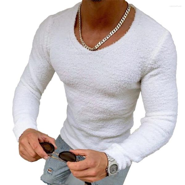 Maglioni da uomo Maglione invernale lavorato a maglia in pile Slim Fit manica lunga Top Pullover Solido Nero Bianco Abbigliamento