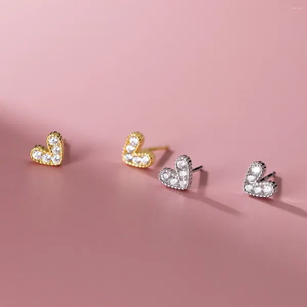 Brincos de garanhão LAVIFAM doce claro branco zircão em forma de coração pequenos brincos de orelha para meninas crianças anti-alergia 925 joias de prata esterlina