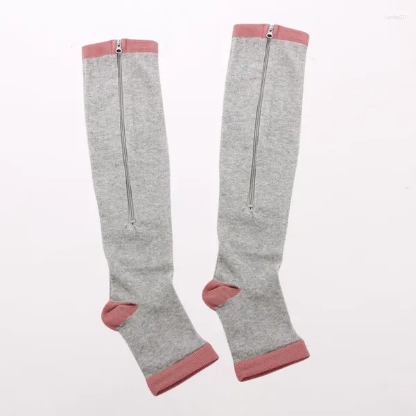 Athletische Socken 2 teile/para Männer Frauen Elastische Stretch Kompression Zehe Offene Bein Unterstützung Strumpf Knie Hohe Yoga Mit Reißverschluss