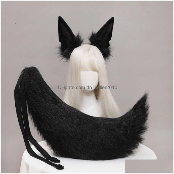 Outros acessórios de moda Halloween Plush Jackal Cat Orelhas e Cauda Cosplay Lolita Headband Fox Animal Headwear Acessórios KawaiiCospl Dhu0V