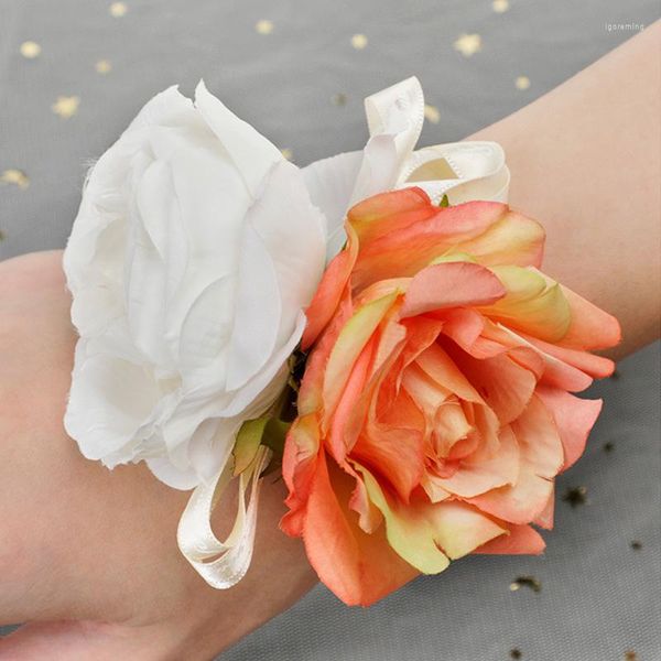 Bangle Brange Bridesmaid Wrist Corsage Flowers Wedding Prom Party Boutonniere Rose Bracelet Pearl Hand Supplies Acessórios