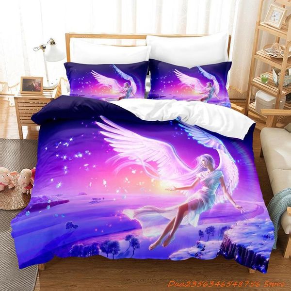 Set di biancheria da letto Guardian Angel Set Cartoon Anime Tre pezzi Copripiumino per camera da letto per bambini per adulti 3D Fantasy Letto per tutte le stagioni