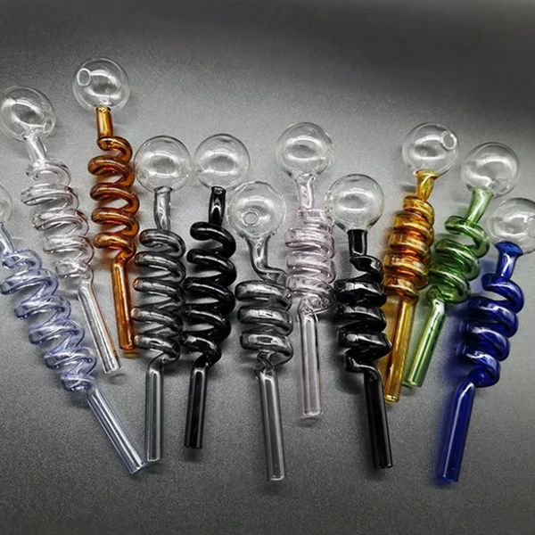 Tubi per bruciatore di olio in vetro Pyrex da 5,5 pollici Mini piccolo cucchiaio da fumo per tabacco Tubo per gorgogliatori a molla in borosilicato Tubi per mano Raccordi per equilibrio a sfera Dab Oil Rigs