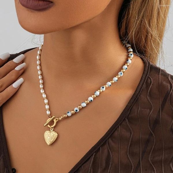 Collane con ciondolo Versatile collana di perle d'imitazione in pietra naturale a forma di cuore Fascino di moda semplice per regalo di gioielli da donna