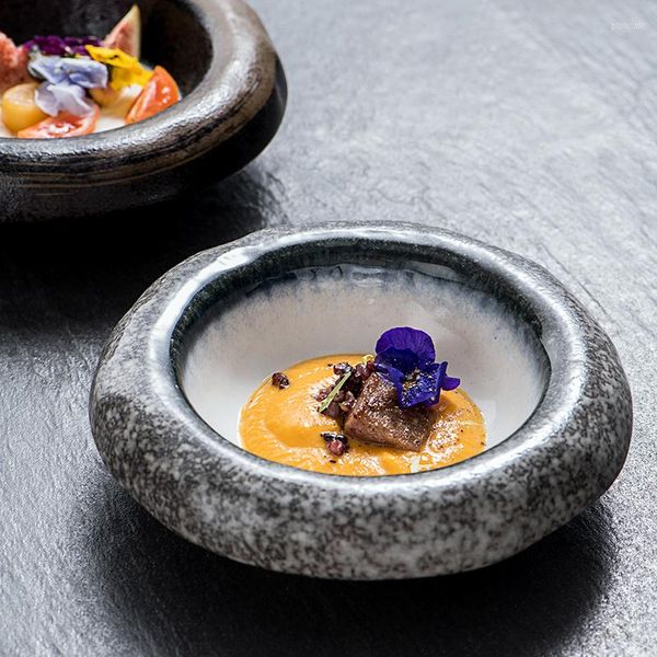 Schalen KINGLANG Keramikschale im japanischen Stil Sashimi Creative Stone Retro Dish Cold Household Salad