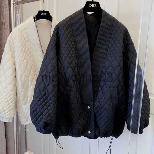 Damenjacken, gesteppter Mantel, Damen-Winterjacke, V-Ausschnitt, einreihig, einfarbig, mit Baumwolle gefütterte Kleidung, koreanischer Stil, modisch, Eleganz, lässig, J231113