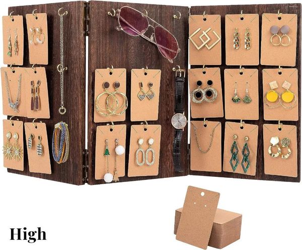 Astucci per gioielli Espositore in legno Espositore per orecchini a pannello a 3 lati per la vendita di orecchini, anelli, portachiavi