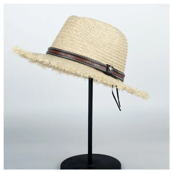 Cappelli a tesa larga Moda Rafia Cappello da sole in paglia Bohemia Estate Donna Viaggio Beach Jazz Elegante Lady Panama Sunbonnet Cappello da sole Taglia 56-58CM