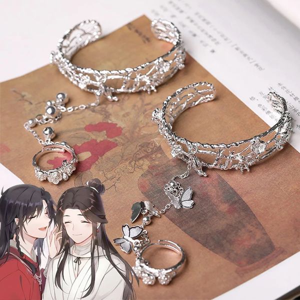 Charme Pulseiras Anime Tian Guan Ci Fu Pulseira Anel Céu Funcionários Bênção Hua Cheng Xie Lian Ajustável Borboleta Dedo Anéis Acessórios 231110