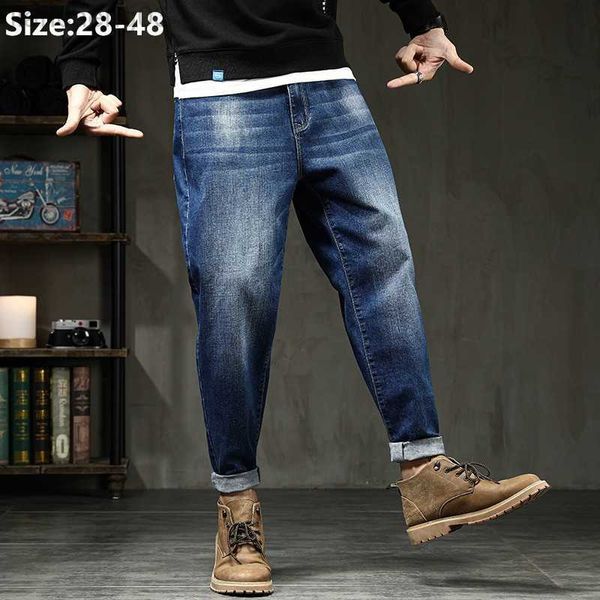 Erkekler Kot Penerler Siyah Denim Mavi Kalem Gevşek Streç Erkekler Artı Boyut Büyük 42 44 46 48 Pantolon Yüksek Bel Serin Kovboy Klasik Pantolon W0413