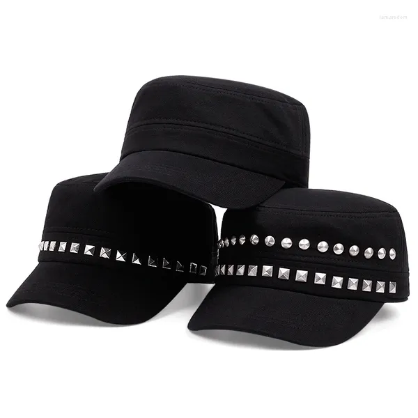 Береты, черная плоская кепка, военные тактические аксессуары, бейсбольная кепка, мужские дизайнерские шапки с заклепками для мужчин, оригинальные кепки, хлопковые горрасы