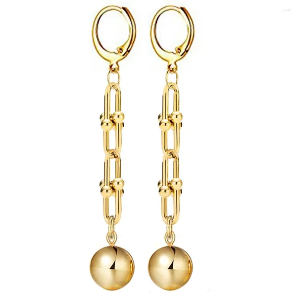 Dangle Brincos MinaMaMa Exagerado Aço Inoxidável U Link Chain Ball Drop para Mulheres Moda Hip Hop Jóias