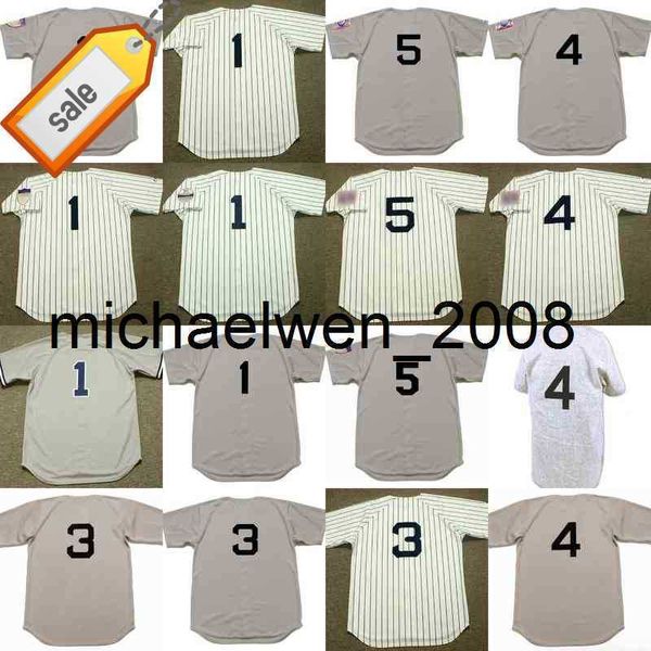 Mich28 Masculino 1 BILLY MARTIN 4 LOU GEHRIG 3 BABE RUTH 5 JOE DIMAGGIO 1983 Camisa de beisebol em casa