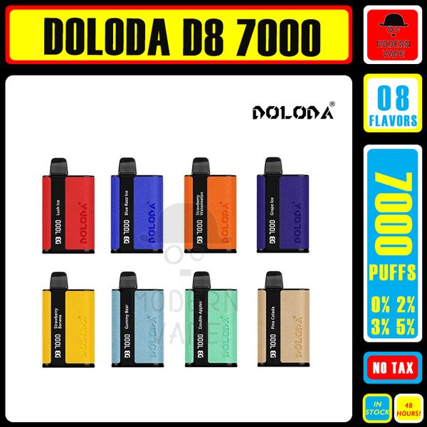 Оригинальные Doloda DB7000 Puffs Одноразовые электронные сигареты Vape Pen 14 мл Pod Mesh Coil 500 мАч Аккумулятор 0% 2% 3% 5% Устройство Puff 7000 Vape на складе