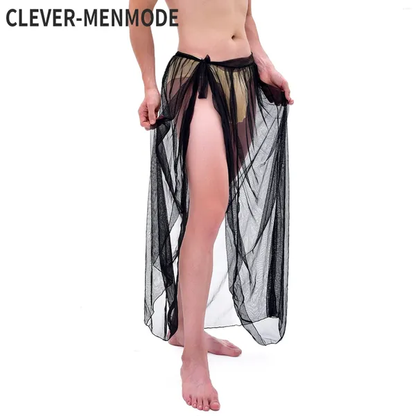 Herren-Nachtwäsche CLEVER-MENMODE Herren-Pyjama, sexy Netz-Schlafhose, durchsichtig, lange Culotte, transparentes, seitlich verschüttetes Nachthemd