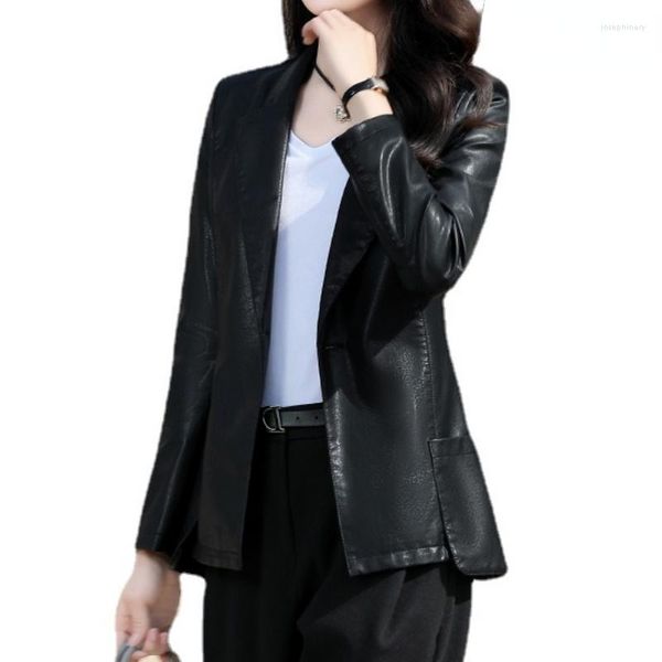 Giacca da donna in vera pelle da donna Elegent di media lunghezza in vera pelle di pecora nera Cappotto da donna coreano slim cappotti Zm1-23