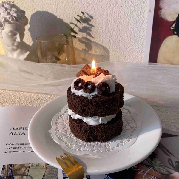 Aromaterapia 1 pz torta al cioccolato candela aromaterapia ins stile adorabile velluto senza fumo candela profumata decorazione della camera da letto di casa regalo di compleanno YQ231114