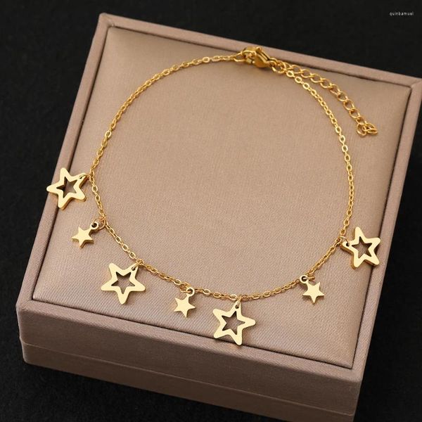 Link pulseiras de aço inoxidável tornozeleiras requintado elegante estrelas pingente metal corrente luz luxo coreano moda tornozeleira para mulheres jóias