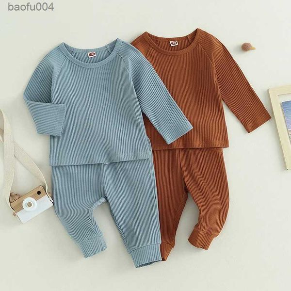 Kleidungssets 2 Stücke Baby Kleidung Set Kinder Mädchen Jungen Outfits Langarm Einfarbig Gerippte Tops Hosen Set Für Kleidung R231113