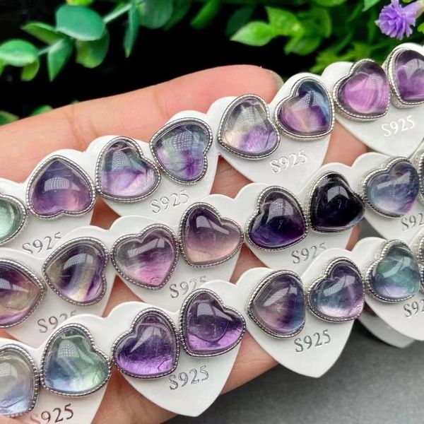Brincos de garanhão 10 pares de fluorite colorido natural em forma de coração para mulheres moda cura pedra preciosa festa joias presentes
