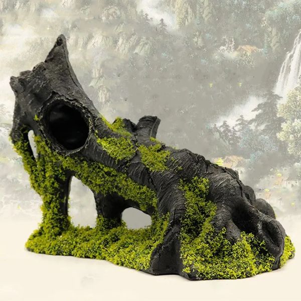 Decorações Moss Roots Aquarium Fish Tank Paisagismo Decoração Vintage Home Resin Hideaway Camarão Criação Escondendo Caverna Abrigo 231113