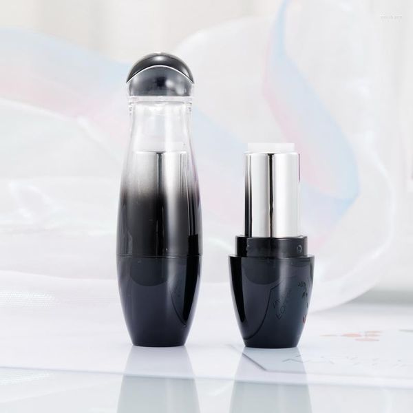 Bottiglie di stoccaggio 12.1mm Gradiente Nero Tubo per rossetto vuoto Imballaggio per labbra in plastica Bottiglia riutilizzabile Tappo trasparente Contenitore cosmetico 30/50 pezzi