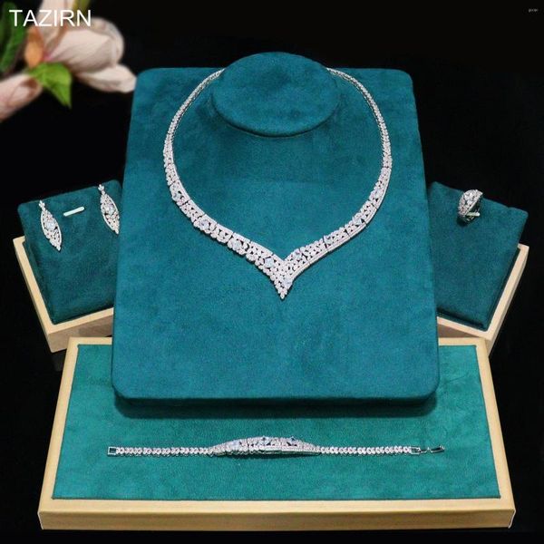 Brincos de colar cenário de design de zirconia árabe 4pcs jóias de casamento para mulheres dama de honra de noiva Dubai Nigeria anel Bangle