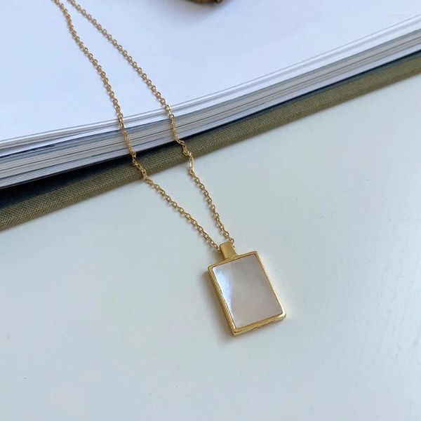 Pingentes 18k ouro autêntico 925 prata esterlina concha retângulo quadrado geométrico colar pingente mãe presente tlx2215