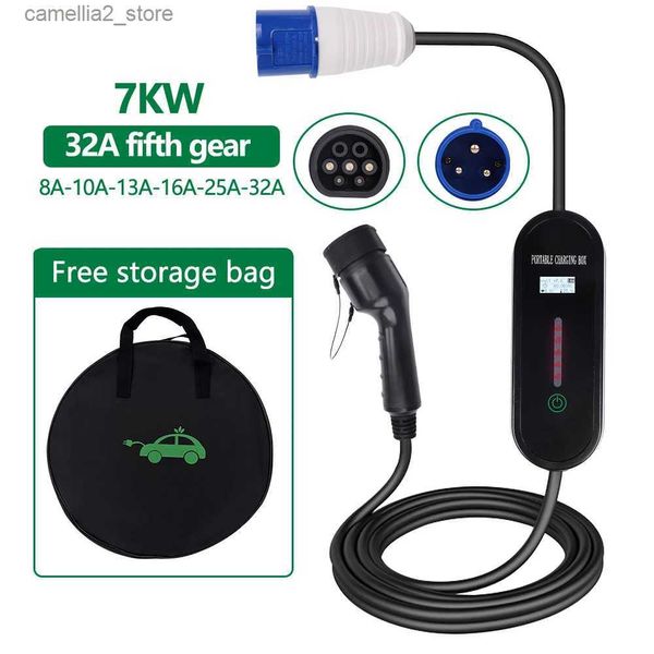 Acessórios para veículos elétricos 7KW 25A 32A EV Carregador portátil Type2 EVSE Caixa de carregamento Carregador de carro elétrico CEE Plug IEC62196-2 Carregador de veículo elétrico 3.5KW Q231113