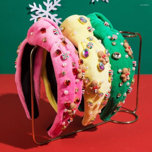 Haarklammern Weihnachtsbaum -Strass -Perlen rosa gelbgrüne Samt Knoten Haarband Stirnband Erwachsener Accessoires Jewley Großhandel