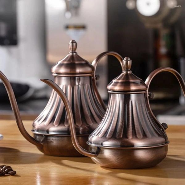 Bottiglie d'acqua Bronzo Caffè Over Drip Pot Bocca fine Bocca lunga a collo di cigno Teiera in acciaio inossidabile 304 fai da te