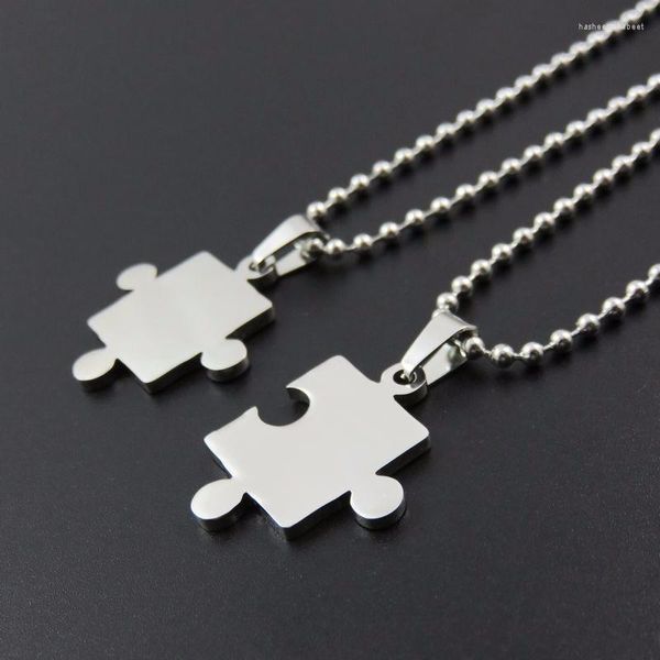 Anhänger Halsketten 10 Stück Großhandel Zwei Halbteil Liebe Herz Erkennungsmarken Edelstahl Puzzle Halskette Mode DIY Logo Schmuck