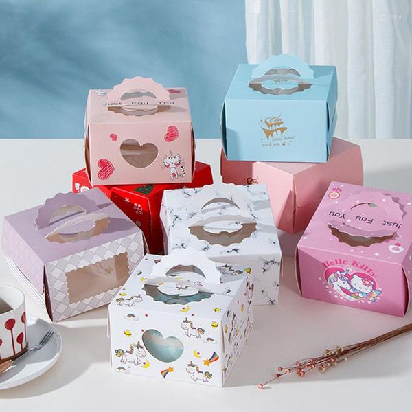 Confezione regalo 100 pezzi/lotto scatola da torta portatile da 4 pollici per cartoni animati compleanno baby shower bomboniere scatole da imballaggio fatte a mano