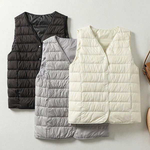 Kadın yelekleri gri katı gündelik v yaka tek göğüslü kolsuz yelek kısa ceket ceket Kore moda ceketleri kadınlar için kış 2023